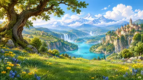 Fantasy Valley Waterfalls and Town