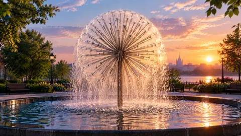 Dandelion Fountain at Sunset