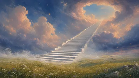 Marble Staircase Above Wildflowers