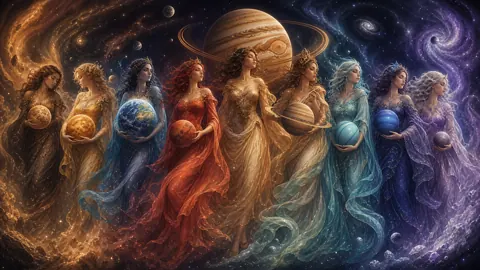 Nine Women Holding Planets