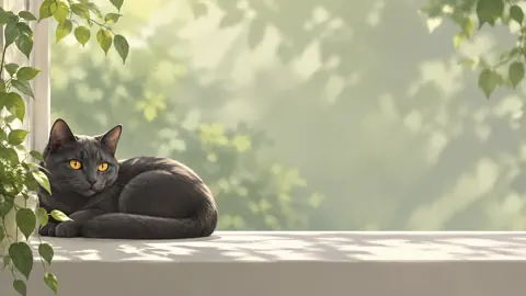 Amber-Eyed Cat on Windowsill