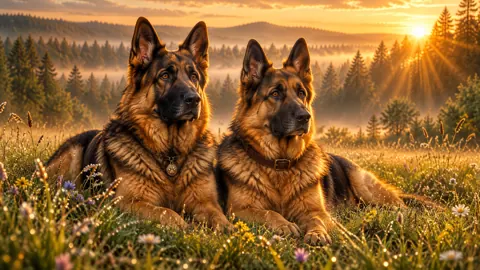 German Shepherds in Wildflower Meadow