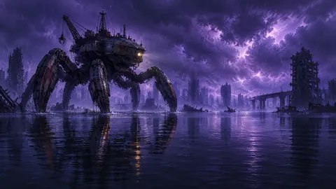 Rusted Crab Machine in Flooded City