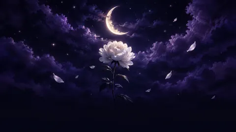 White Peony Under Crescent Moon