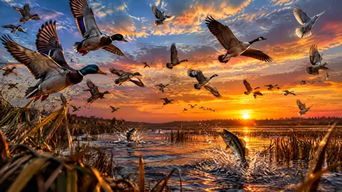 Birds Over Sunset Marsh