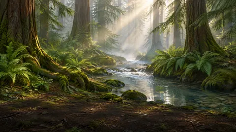 Misty Creek Through Cedars