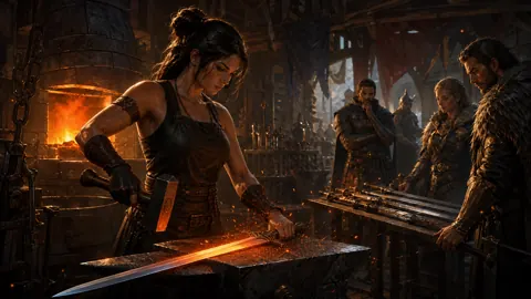 Blacksmith Forging Glowing Sword