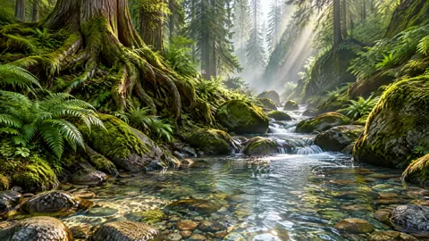 Mossy Forest Stream at Sunrise