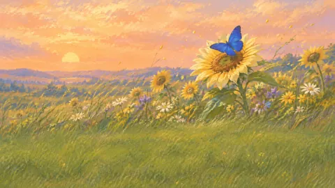 Blue Butterfly on Sunflower