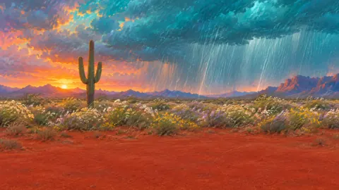 Saguaro Cactus in Wildflower Rain