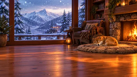 Sleeping Shiba by Fireplace