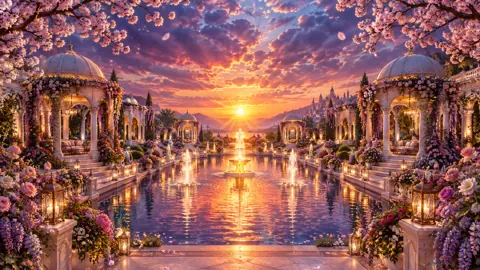 Enchanted Palace Garden at Sunset