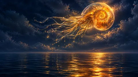 Glowing Nautilus Above Midnight Sea