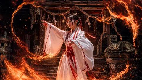 Shrine Maiden Dancing Among Flames