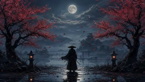 Moonlit Samurai Serenade live wallpaper