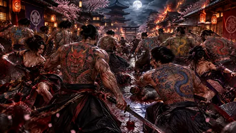Yakuza Sword Fight Under Cherry Blossoms