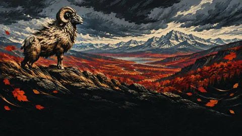 Mountain Ram Above Autumn Valley