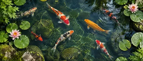 Koi Pond With Water Lilies