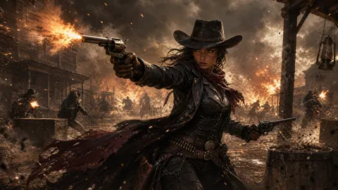Female Gunslinger Street Firefight