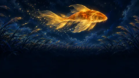 Glowing Koi Above Reeds