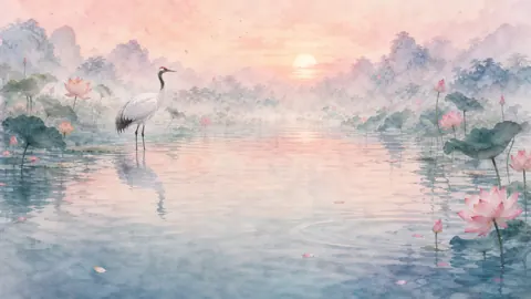 White Crane in Lotus Garden