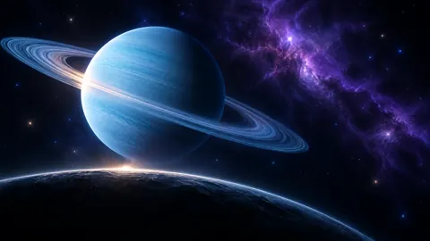Ringed Planet Above Moon
