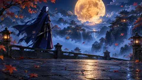 Masked Guardian Under Amber Moon