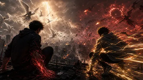 Powered Friends Above Burning City