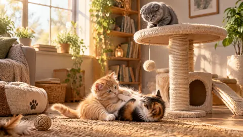 Kittens Playing on Rug