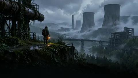 Hooded Traveler in Industrial Valley