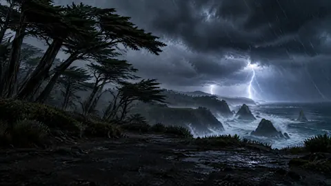 Cypress Trees in Storm Rain