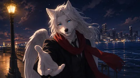 White Wolf by Seaside Lamppost