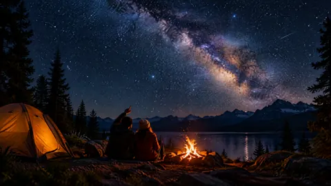 Couple Camping Under Milky Way
