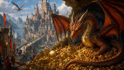 Dragon Guarding Castle Gold