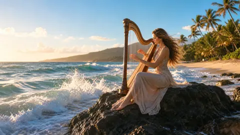 Harpist on Coastal Rocks
