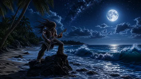 Metal Warrior on Moonlit Beach