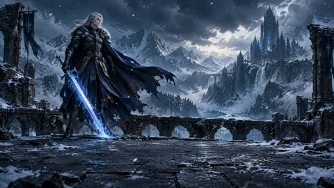 Silver-Haired Guardian on Ruined Bridge