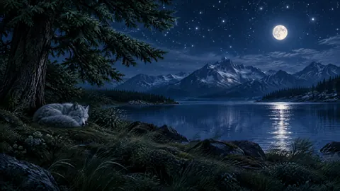 Sleeping Fox by Moonlit Lake