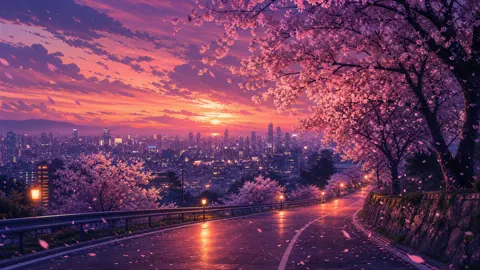 Cherry Blossoms Above City Road