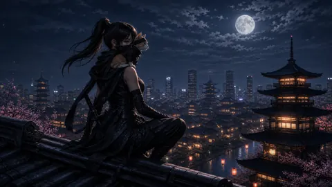 Female Ninja With Cat