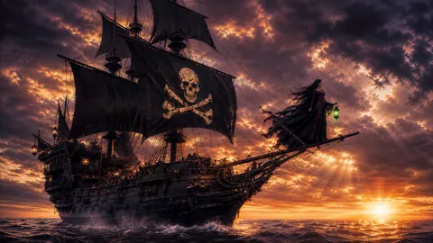 Pirate Galleon With Green Lantern