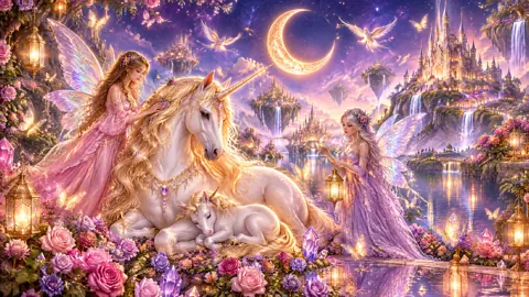 Unicorn and Foal in Fairy Garden
