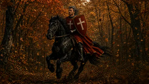 Grey-Haired Knight on Black Horse