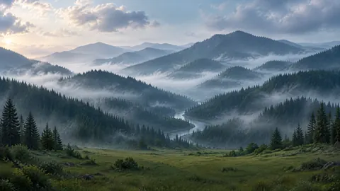 Misty River Mountain Sunrise