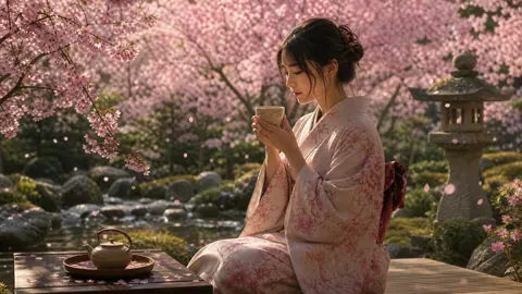 Woman in Kimono With Tea