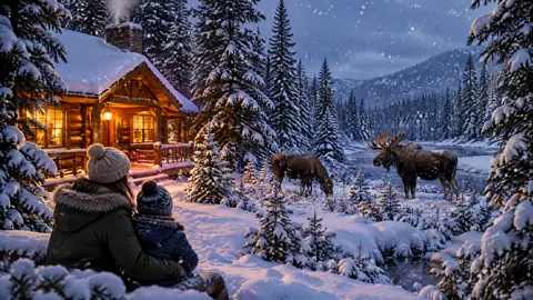 Woman and Child Watching Moose