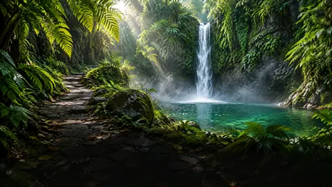 Rainforest Path to Waterfall