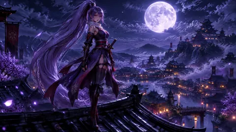 Purple-Haired Kunoichi on Rooftop