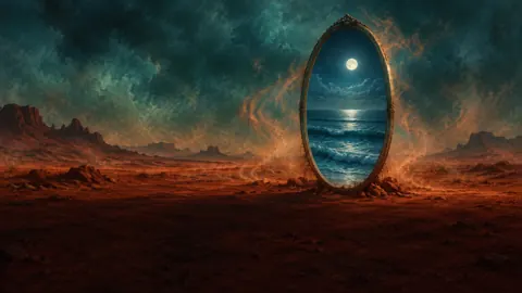 Ornate Mirror Reflecting Ocean