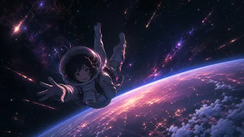 Anime Astronaut Above Glowing Planet